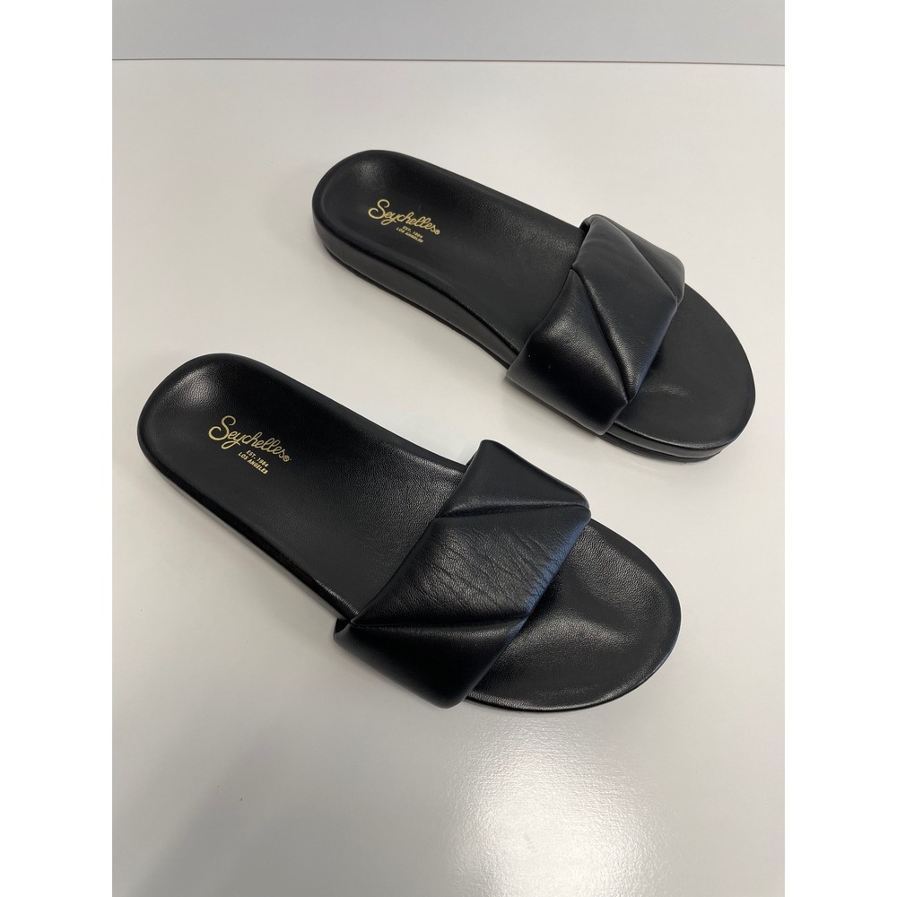 Seychelles Trilogy Black Leather Slide Sandals Women's Size 10 Puffy Strap